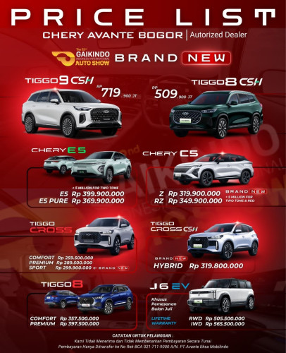 Pricelist Harga Chery tasikmalaya 2025